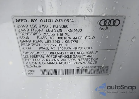 2015 Audi Q7 3.0T Premium из США, поврежденный, VIN WA1CGBFE5FD003155